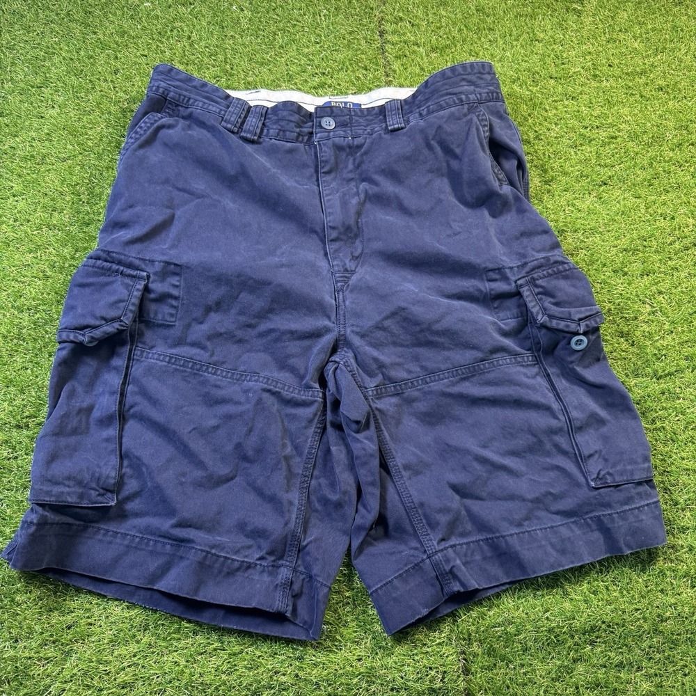 Vintage Polo Ralph Lauren Cargo Shorts Mens 34 Blue Skater Pockets Y2K Baggy EUC